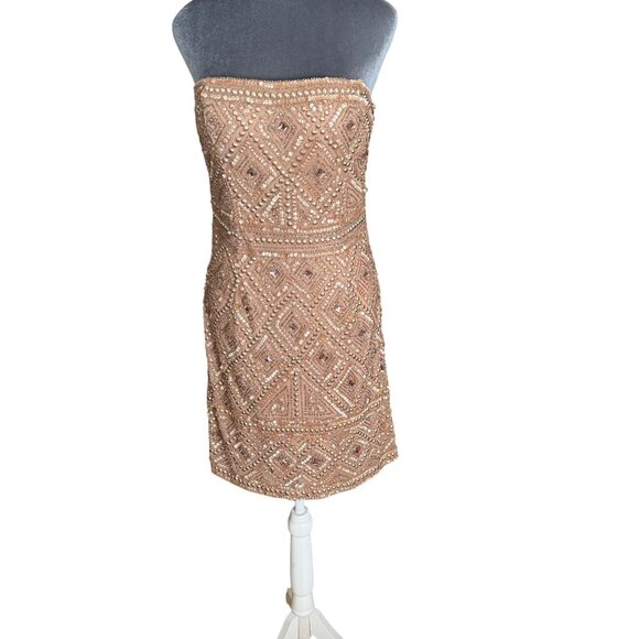 Adrianna Papell Strapless Embellished Diamond-Pattern Mini Dress - Picture 3 of 8